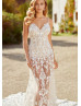 Three Piece Beaded Spaghetti Straps Ivory Lace Tulle Wedding Dress